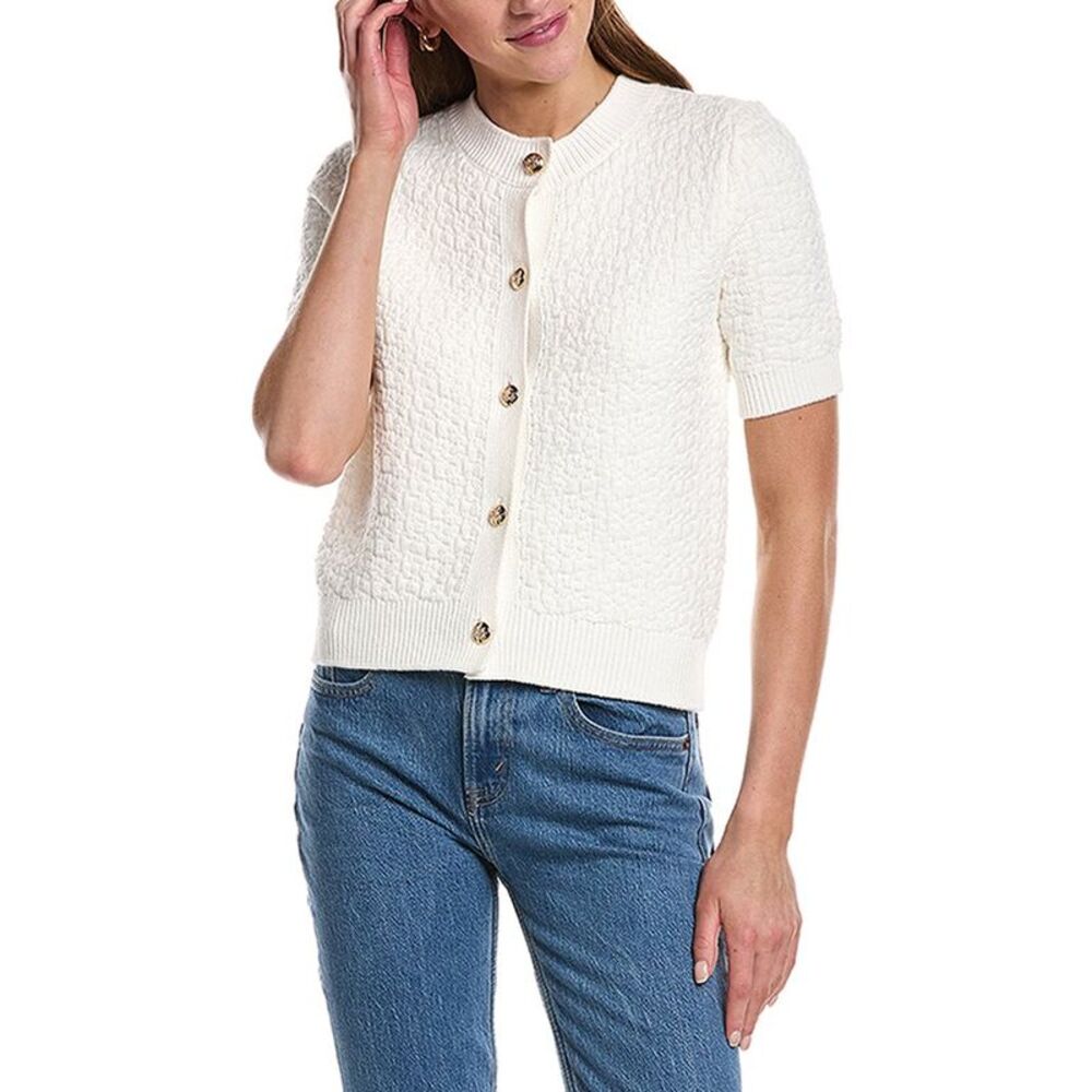 Design History Womens  Crewneck Cardigan, White